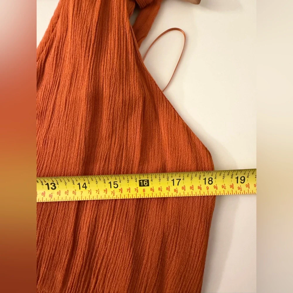 Abercrombie & Fitch Tie-Strap Babydoll midi maxi Dress Crinkled rusty goddess L